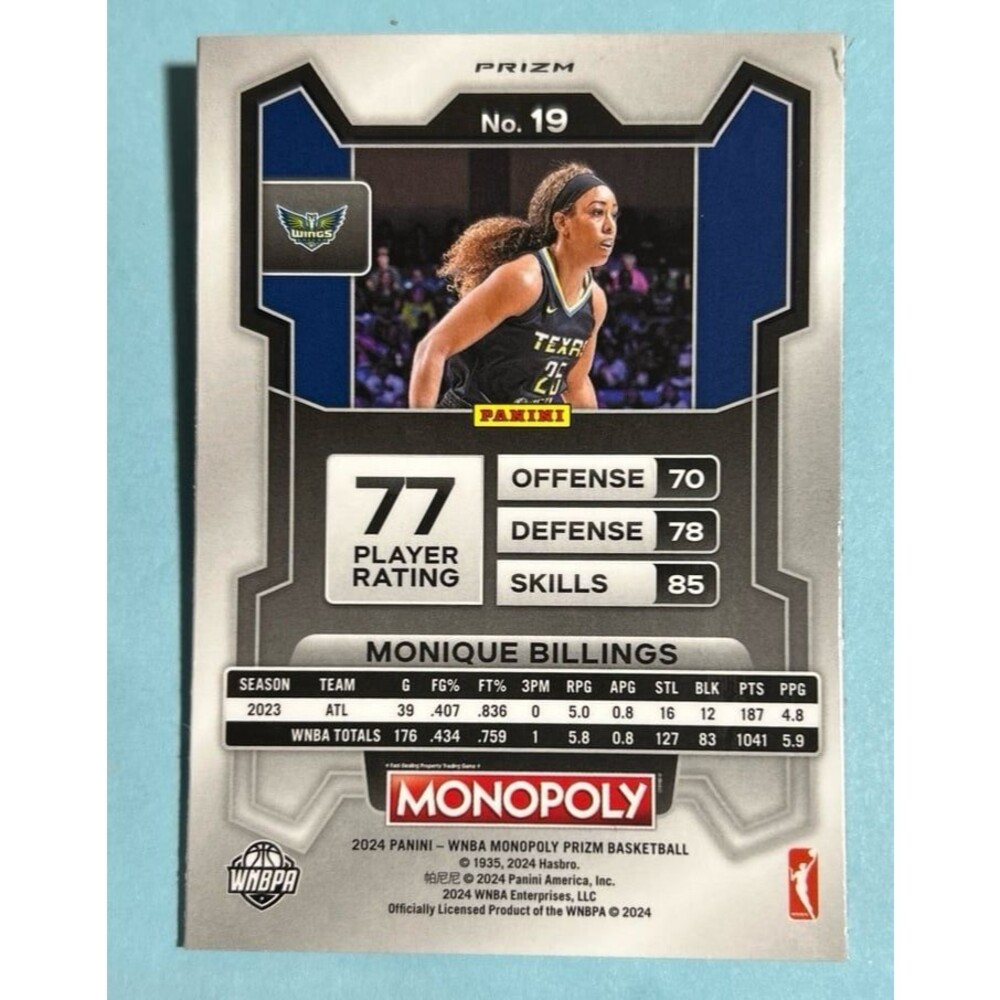 Monique Billings Red & Black 2024 Panini WNBA Monopoly Prizm Icons #19 Wings - Picture 2 of 2